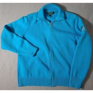 Lauren Ralph Lauren Women's XL Full Zip Cardigan Sweater Aqua Epaulet Military